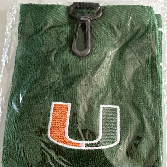 Miami Hurricanes NCAA Tri-Fold Embroidered Golf Towel With Hook NEW - Picture 5 of 6